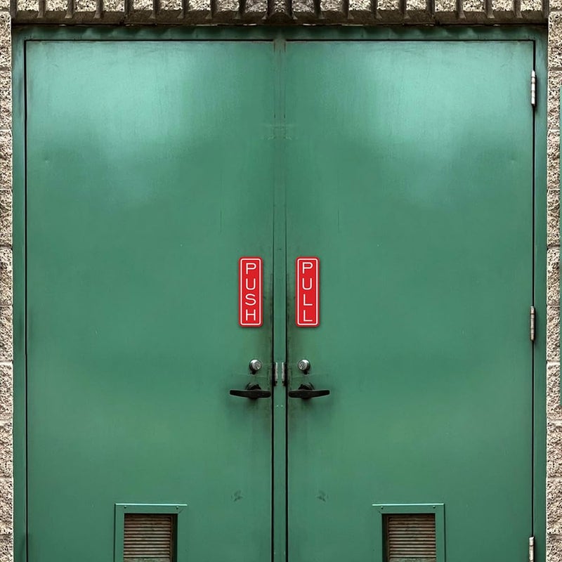 All Quality Classic Vertical Push Pull Door Signs - Great for Glass Doors | Professional Looking Signs | Easy Installation Includes Double-Sided Foam Adhesive Tape (Red) - Medium (1 Pack) - Image 4